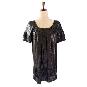 LaRok Women's Black Silk Shiny Animal Print Short Sleeve Balloon Lined Dress Sm